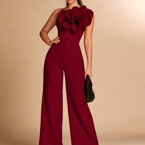 Elegant Burgundy Jumpsuit with Floral Detail